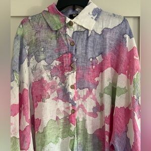 Beautiful Spring Watercolor Linen Blouse